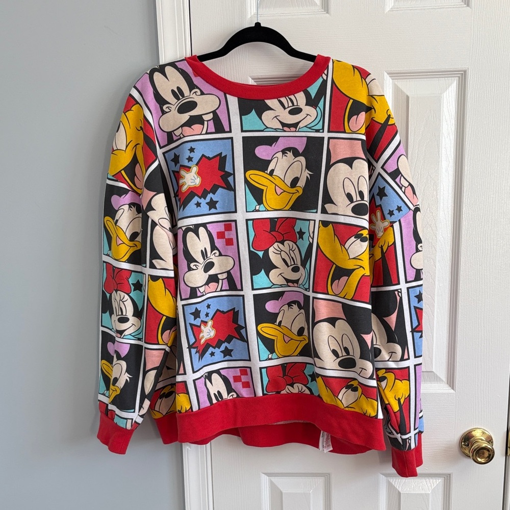 Disney Mickey & Friends Windowpane Print Crewneck Long Sleeve Sweatshirt Sz 3X